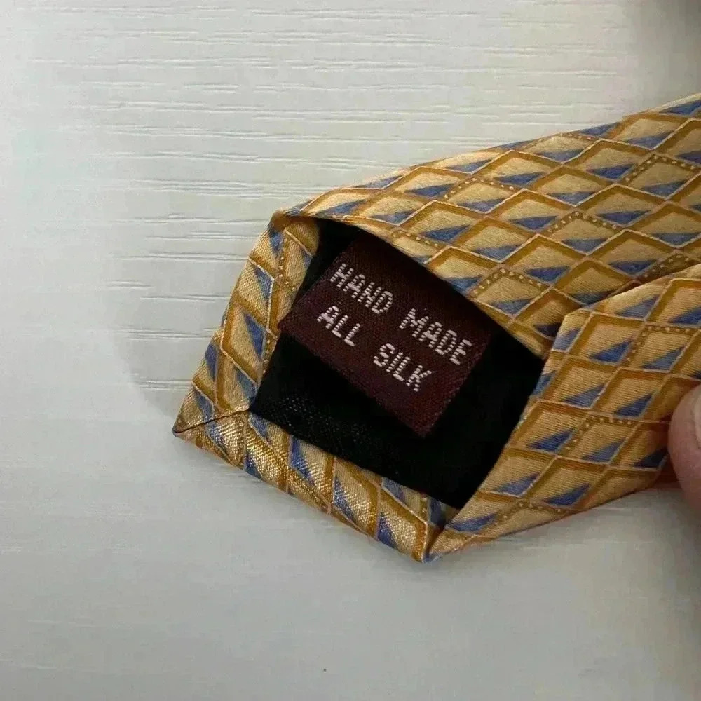 Umberto Bossi Silk Tie Yellow Gold Blue - Picture 5 of 5